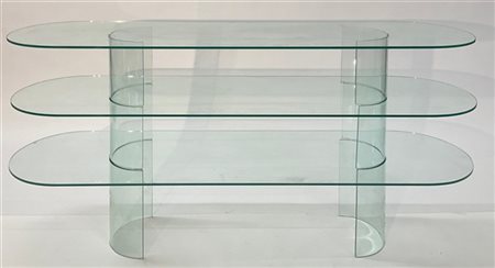 Étagère in cristallo a tre ripiani. Italia, anni '80/'90. (cm 100x48x178) (liev