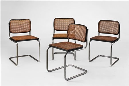 Marcel Breuer Lotto di quattro sedie modello "Cesca". Produzione Gavina, San Laz