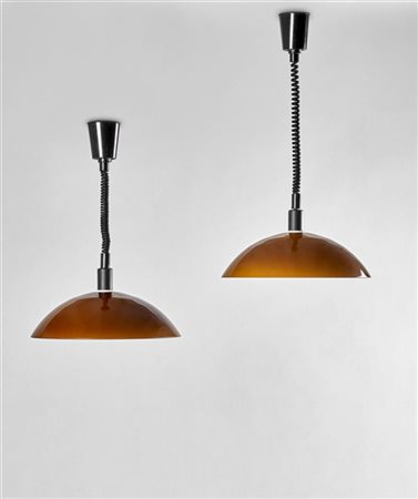 Venini Coppia di lampade a sospensione saliscendi modello "834/02 TEA". Murano,