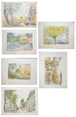 Michele Cascella Lotto composto da sei litografie a colori raffiguranti paesaggi