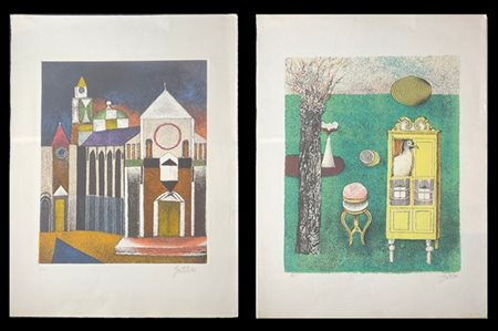 Franco Gentilini Lotto composto da un acquaforte-acquatinta a colori e una litog