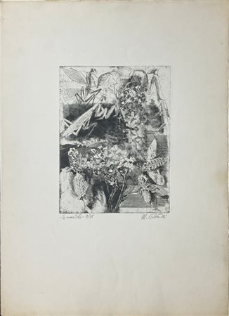 Mario Calandri "Le mantidi" 
acquaforte e acquatinta
(lastra cm 32,5x24,6; fogli