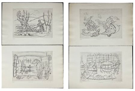 Eugenio Tomiolo Lotto composto da quattro acqueforti raffiguranti diverse profes