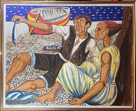 Giuseppe Migneco "Senza titolo" 
serigrafia a colori su tela
cm 130x158
firmata