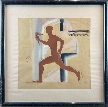 Marcello Dudovich (attr.)
"Uomo con fiaccola"
tecnica mista su carta ripiegata