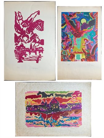 CHARLES LAPICQUE Tre litografie a colori
cm 75,5x49; cm 75,5x45,5; cm 55x76
una