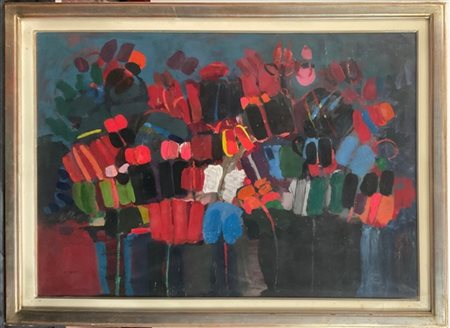 Eugenio Spreafico "Fiori rossi nel vaso nero" 
olio su tela
cm 85x115
firmato in