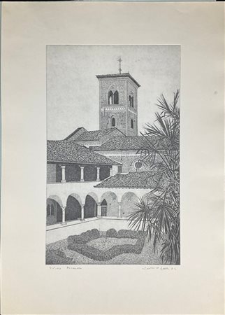 Federica Galli "L'abbazia di Mirasole" 1984
acquaforte
(lastra cm 49x29,7; fogli