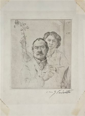 Lovis Corinth "Selbstbildnis mit Gattin" 1904
puntasecca
(lastra cm 20,4x17,6; f
