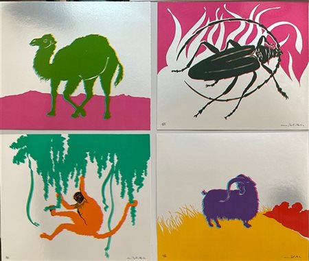 Gino Marotta "Scimmia - Muflone - Dromedario - Scarabeo" 1974
quattro serigrafie