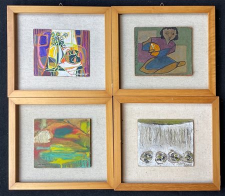 Lotto composto da quattro tecniche miste su cartone pressato di autori e misure