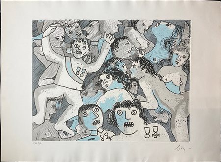 Enrico Baj "Puttane e generali" 1972
acquaforte e acquatinta a colori
(lastra cm