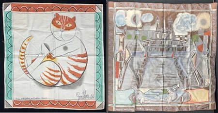 Franco Gentilini Lotto composto da un foulard in seta e uno strofinaccio di coto