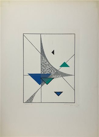 Luigi Veronesi "Costruzione T" 1977
xilografia a colori - prova d'artista
cm 66x