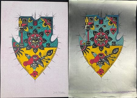 Guy Harloff Due serigrafie dell medesimo soggetto, una stampata su carta dorata,