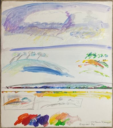 PAOLO BUGGIANI "Dal tema il paesaggio" 1974
tempera, tecnica mista e collage di