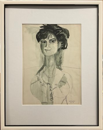 Riproduzione a colori di un disegno del 1961 raffigurante un ritratto femminile