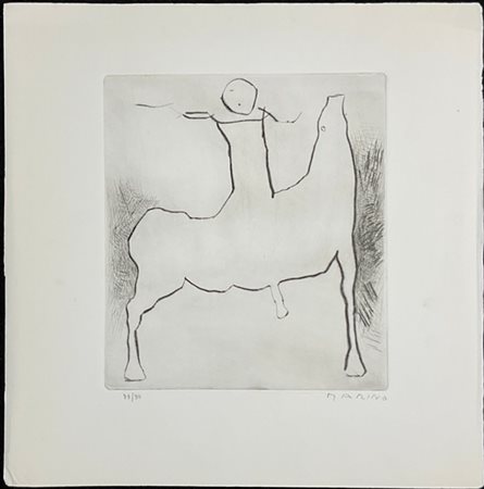 Marino Marini "Cavaliere" 1973
puntasecca
(lastra cm 20,7x18,6; foglio cm 31,5x3