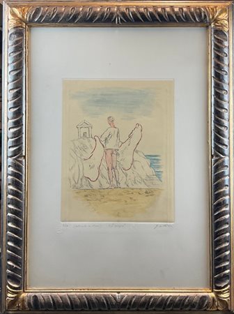 Giorgio De Chirico "L'enigma" 
litografia colorata a mano - prova d'artista
cm 6