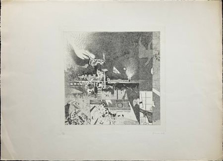 Gianfranco Ferroni "Paesaggio di notte" 1965
acquaforte e cera molle
(lastra cm