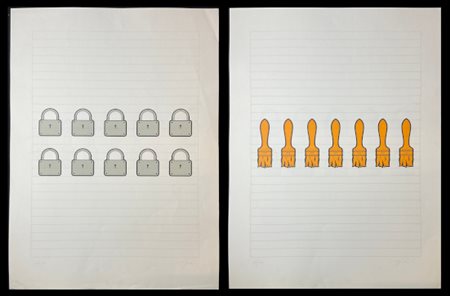 Tino Stefanoni "Pennelli" e "Lucchetti" 
due litografie a colori
cm 69,5x50
firm