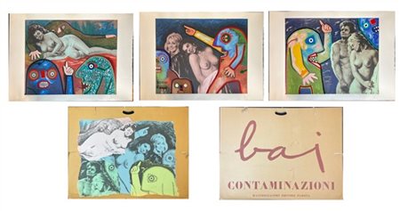 Enrico Baj "Contaminazioni" 1986
cartella contenenete tre serigrafie a colori e