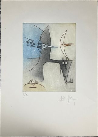 Wifredo Lam "Senza titolo" 
acquaforte e acquatinta a colori
(lastra cm 31,5x24,