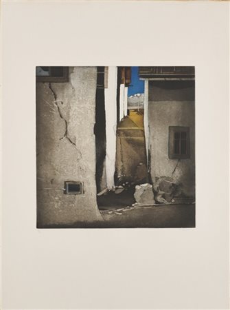 Karl Plattner "Paesaggio" 1982
acquaforte e acquatinta a colori
(lastra cm 39x38