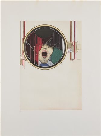 Karl Plattner "Retrovisione (Rückschau)" 1980
acquaforte e acquatinta a colori
(
