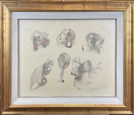 SAKTI BURMAN "Senza titolo" 
tecnica mista su carta intelata
cm 50x65
firmato in