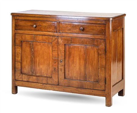 Credenza in noce a due sportelli e due cassetti sottopiano. Secolo XX (cm 119x8
