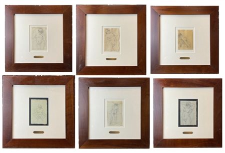 Nazzareno Sidoli Lotto composto da dodici disegni a matita su carta raffiguranti