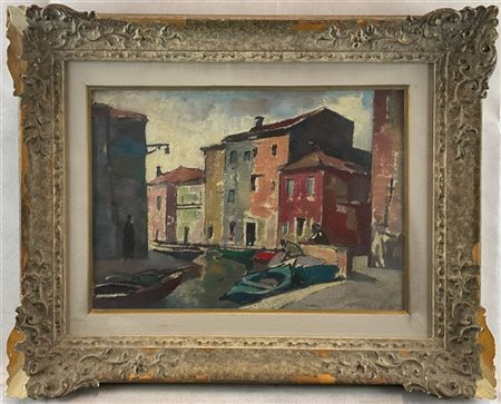 Silvio Consadori "Burano (di fronte casa mia)" 
olio su cartone telato (cm 25x35