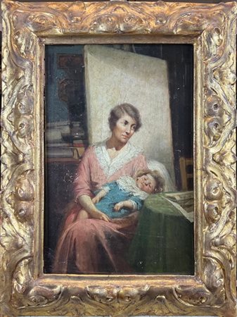 Ignoto di inizio secolo XX

"Maternità" 
olio su compensato (cm 39x24)
in corni