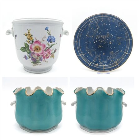 Richard Ginori Lotto composto da un cachepot in porcellana decorato a fiori poli