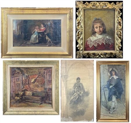 Enrico Ravetta Lotto composto da quattro dipinti ad olio su diversi supporti e u