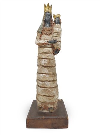 Lino Berzoini Scultura raffigurante Vergine con Bambino in terracotta dipinta su