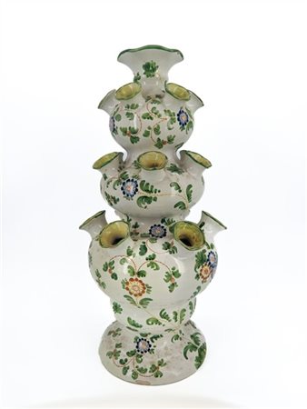 Manifattura Cantagalli, inizio secolo XX. Tulipaniera in maiolica dipinta in po