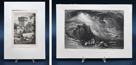 Lotto composto da un'incisione di John Martin intitolata "Joshua commanding the