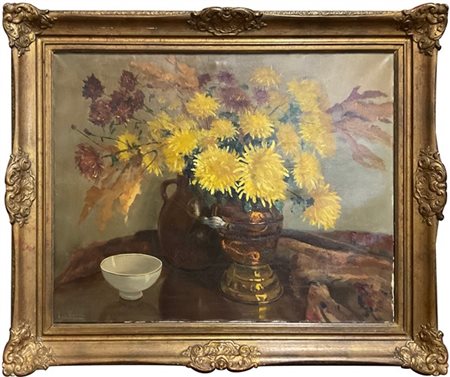 Firma indecifrata, secolo XX

"Composizione con vaso di garofani" 
olio su tela