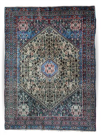 Tappeto Qashqai, Persia, secolo XX. Piccolo medaglione azzurro su fondo bianco