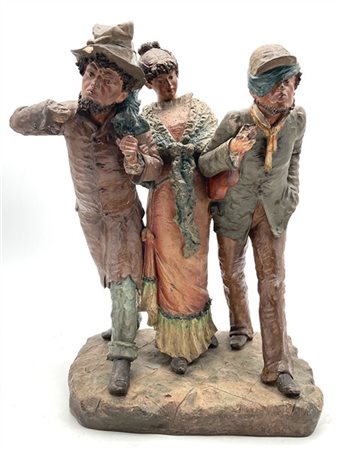 Manifattura di Caltagirone, fine secolo XIX. "Figure a passeggio", gruppo in te