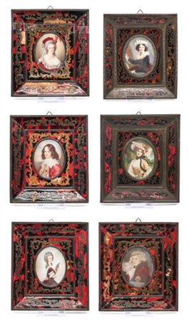 Arte del secolo XIX-XX. Gruppo di sei miniature su avoriolina raffiguranti ritr