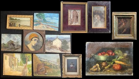 Lotto composto da numerosissimi dipinti e disegni di piccolo formato, di divers