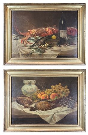 Ignoto di fine secolo XIX
Coppia di "Composizioni"
olio su tela (cm 50x70)
in c