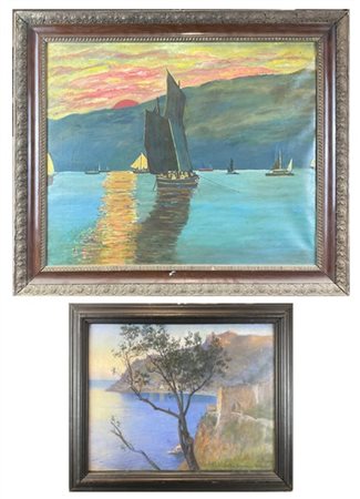 Lotto composto da un olio su tela e un pastello su carta raffiguranti "Marine",