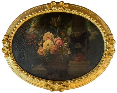 Scuola del secolo XIX

"Composizione con fiori"
olio su tela ovale (cm 59x80)
i