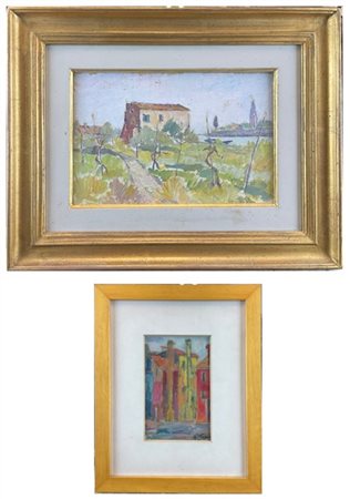 Lotto composto da due dipinti ad olio su diversi supporti, di diversi autori, s