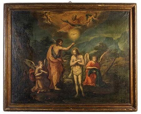 Scuola del secolo XVIII

"Battesimo di Cristo con Dio padre e angeli"
olio su t