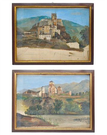 Walter Teodoro Bosio Veduta dal vero del castello e della chiesa di Saint Pierre